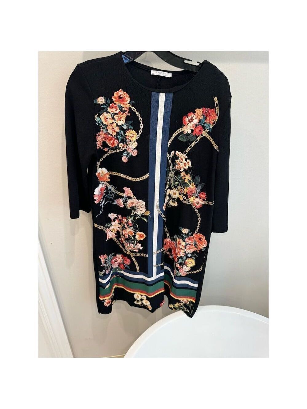 Zara Women's Floral Print Knee Length Dress Multicolor 3/4 Sleeve